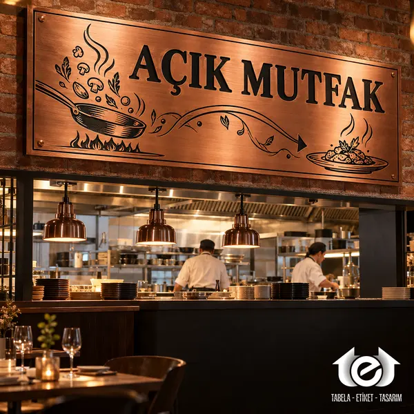 Asit İndirme Etiket – Restoranda açık mutfak için bakır mekân işareti