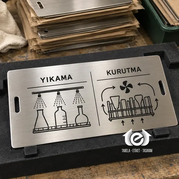 Asit İndirme Etiket – Laboratuvar yıkama kabini için oyulmuş işlem panelinin önden görünümü