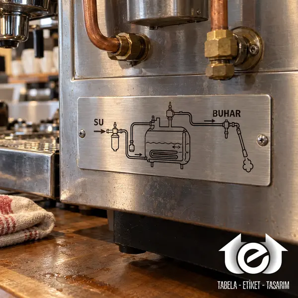 Asit İndirme Etiket – Kafede espresso makinesinin su ve buhar hatları için servis etiketi