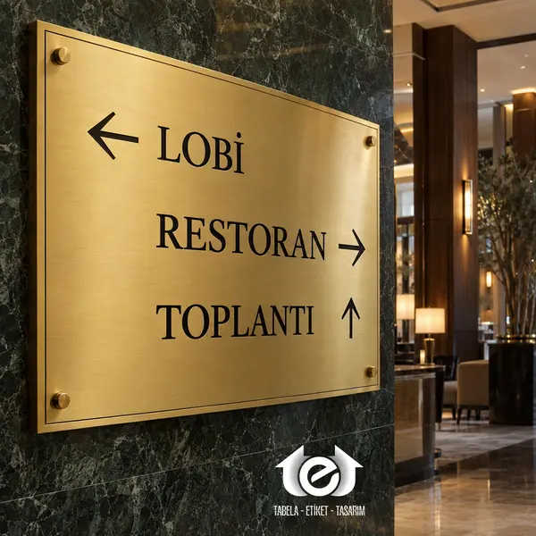 Asit İndirme Etiket – Otel lobisinde büyük pirinç yönlendirme levhası