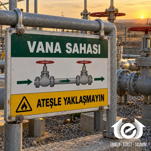 BOTAŞ Levhası – Vana sahasında akış şemalı uyarı levhası