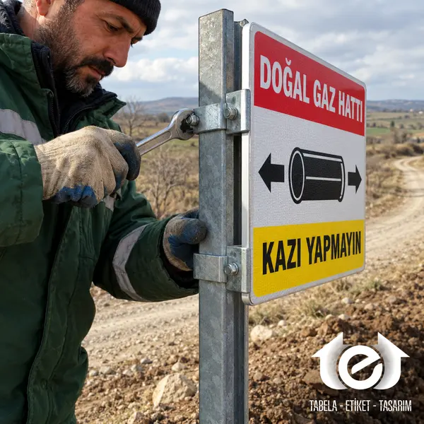 BOTAŞ Levhası – Güzergâh levhasının direğe montajı