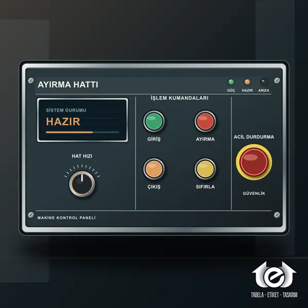 Makine Etiketi ve Panel Etiketi Üretimi – Ayırma hattı; hat hızı, giriş, ayırma ve çıkış kumandaları
