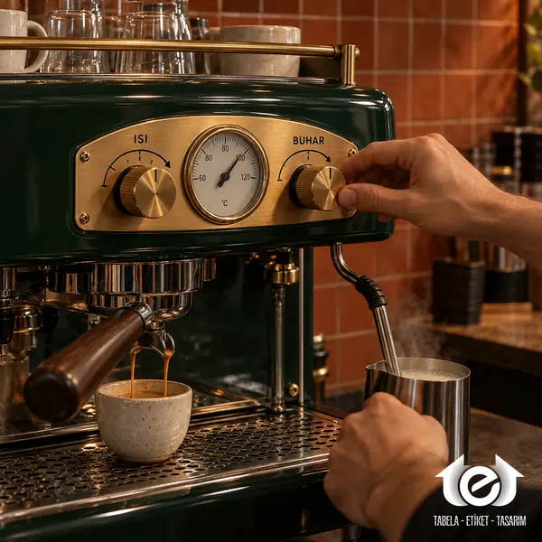 Pirinç Metal Etiket ve Plaka – Espresso makinesinde pirinç işlev ve ayar yüzü