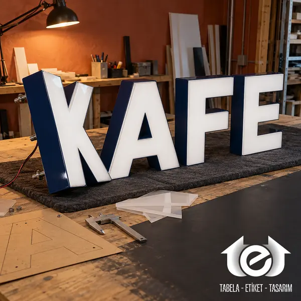 Pleksi Kutu Harf Tabela – KAFE harf takımının imalat tezgâhında sipariş kontrolü