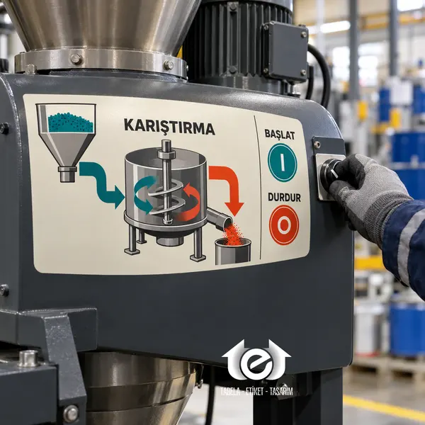 Serigrafi Metal Etiket – Karıştırma makinesinde akış şemalı büyük baskı film etiketi