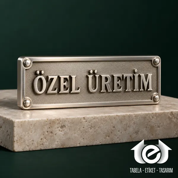 Zamak Döküm Etiket ve Amblem – Saten nikel ÖZEL ÜRETİM plakasının önden görünümü